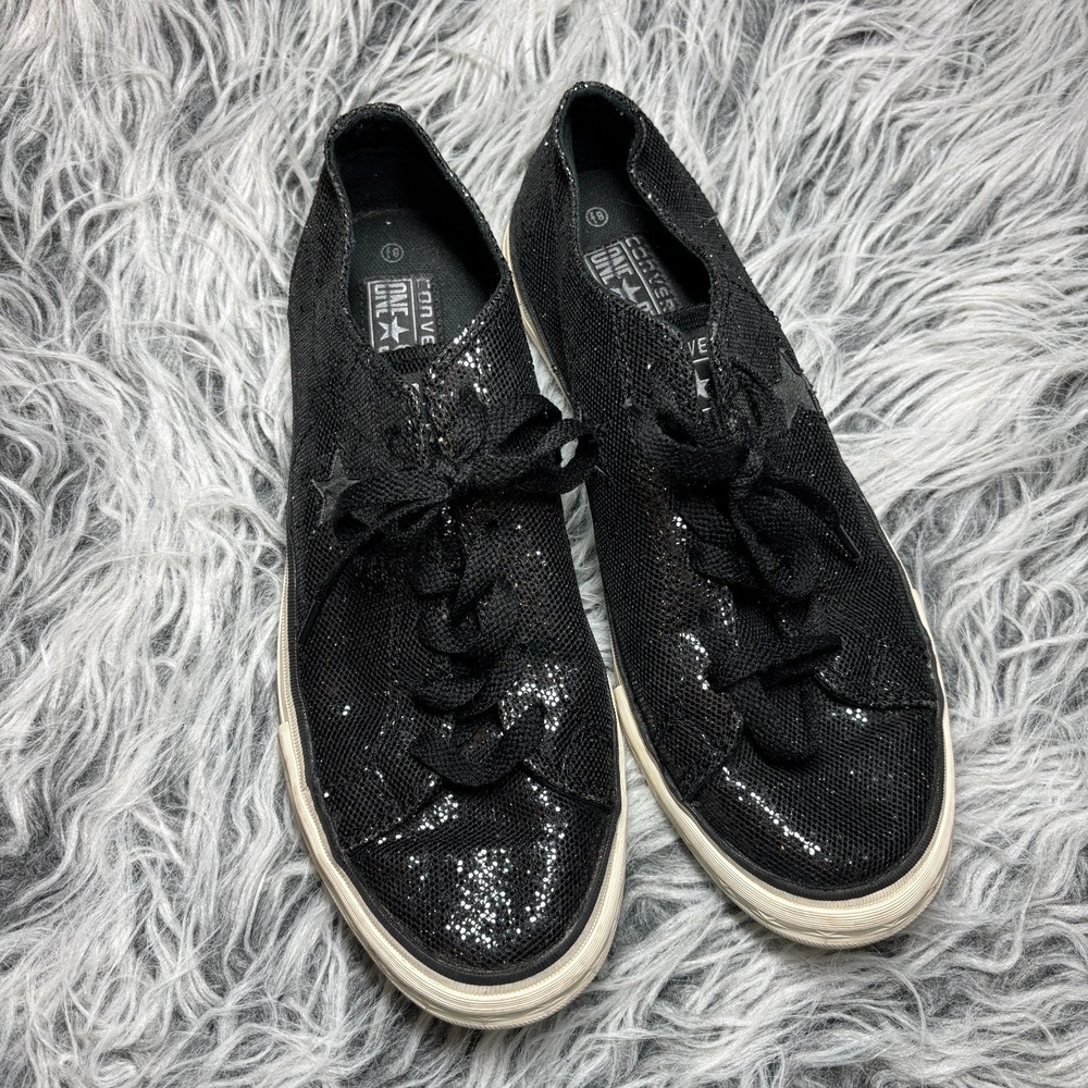 Converse One Star Low Top‎ Sneakers Black Glitter Sparkle Mesh Women's Sz 8.5
